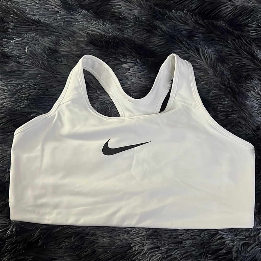 Nike Women's Classic White Sports Bra with Black Logo